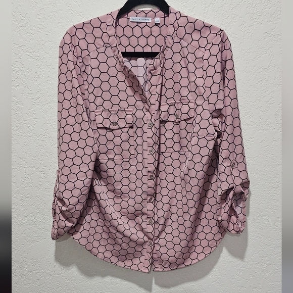 Notations Women's Blouse Button down Geometric Patterned Size L Office Work - Picture 1 of 9